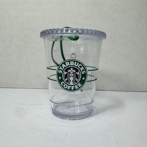 Starbucks Coffee 2009 Holiday Iced Cup Ornament Clear Plastic Green Siren Logo